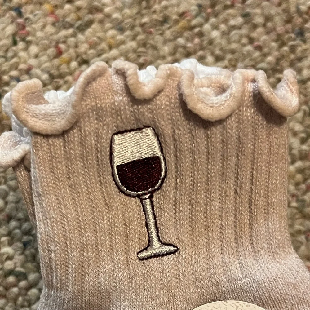 🆕 Life Is Good WINE GLASS Ruffle Cuff Quarter Socks 6 Pack